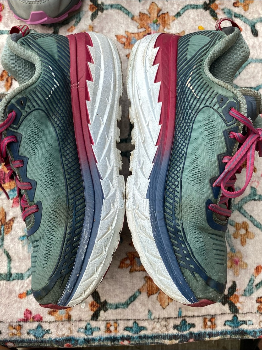 Hoka One One Bondi 5 Womens 9.5 Running Shoes Green Blue Pink Athletic Sneakers - Picture 3 of 6